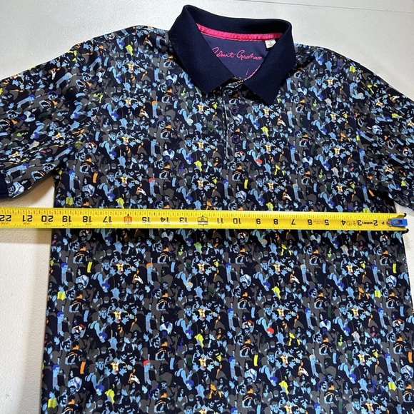Robert Graham Polo Shirt Mens Large Amaro Short Sleeve Blue Floral / Paisley S - Picture 9 of 10